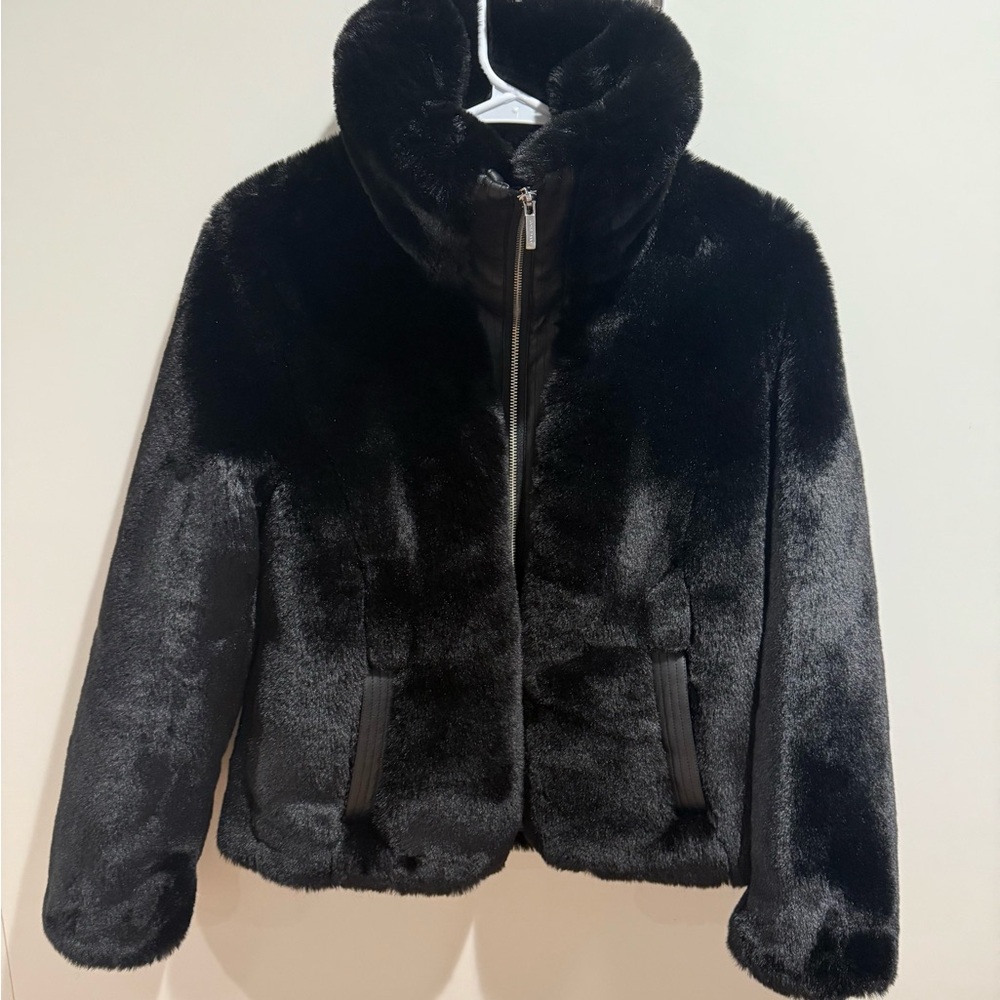 Cole Haan Black Faux Fur Cropped Jacket